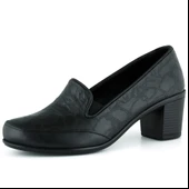 Erkan Saçmacı Camila Siyah Hakiki Dana Derisi Desenli Lastikli Günlük Kalın Topuklu Ayakkabı thumbnail 1