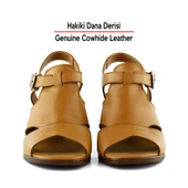 Erkan Saçmacı Svajone Taba Hakiki Dana Derisi Kesik Detaylı Tokalı Kalın Topuklu Rahat Günlük Sandalet thumbnail 6