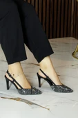 Erkan Saçmacı Sacha Exclusive Siyah Krep Taşlı Arkası Açık Sivri Burun İnce Topuklu Abiye Ayakkabı thumbnail 4