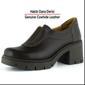 Erkan Saçmacı  Kahverengi Hakiki Dana Derisi Lastikli Saç Örgü Detaylı Kalın Topuklu Günlük Loafer Ayakkabı thumbnail 2