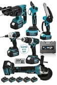 POWER BLACK Profesyonel Brushless 6'lı Set Şarjlı Hilti Şarjlı Taşlama Şarjlı Darbeli Matkap Makas Testere thumbnail 1