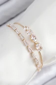 Pirinç Zirkon Taşlı Su Yolu Model Gold Renk Kadın Bileklik - TJ-BB7865 thumbnail 1