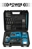 POWER BLACK Çelik Mandren Çift Akülü Darbesiz 82 Parça Set Hediyeli Şarjlı Matkap Mavi thumbnail 2