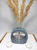 Dekoratif Vazo, Cam Tüplü,  ( Yuvarlak Model ) Gri aksesuar thumbnail 4