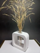 Minimal Vazo, Cam Tüplü ( Kare Model ) Dekoratif Beyaz Vazo thumbnail 6