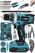 POWER BLACK POWEBLACK PRO Germany Technology 58Vf 5Ah Çelik Mandren Çift Akülü Vidalama Şarjlı Matkap Seti thumbnail 1