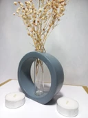 Dekoratif Vazo, Cam Tüplü,  ( Yuvarlak Model ) Gri aksesuar thumbnail 6