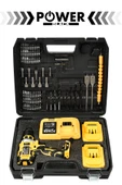 POWER BLACK Çelik Mandren Çift Akülü Darbesiz 30 Parça Set Hediyeli Şarjlı Matkap 58 Vf SARI thumbnail 2