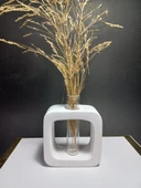 Minimal Vazo, Cam Tüplü ( Kare Model ) Dekoratif Beyaz Vazo thumbnail 5