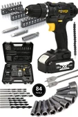 POWER BLACK 58 Vf 5 Ah Metal Şanzıman Çift Akülü Şarjlı Matkap 84 Parça Akülü Vidalama Set SARI thumbnail 1