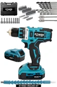 POWER BLACK Çelik Mandren Çift Akülü Darbesiz 82 Parça Set Hediyeli Şarjlı Matkap Mavi thumbnail 1