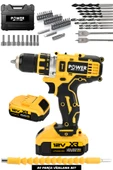 POWER BLACK Çelik Mandren Çift Akülü Darbesiz 30 Parça Set Hediyeli Şarjlı Matkap 58 Vf SARI thumbnail 1