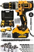 POWER BLACK 58 Vf 5ah Metal Şanzuman Çift Akülü Şarjlı Darbeli Matkap 24 Parça Akülü Vidalama thumbnail 1
