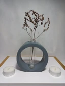 Dekoratif Vazo, Cam Tüplü,  ( Yuvarlak Model ) Gri aksesuar thumbnail 1