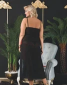 wMc Collection Büyük Beden Derin Yırtmaçlı Siyah Kırmızı Uzun Tül Gecelik thumbnail 3