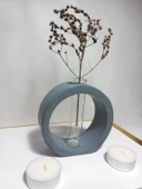 Dekoratif Vazo, Cam Tüplü,  ( Yuvarlak Model ) Gri aksesuar thumbnail 2