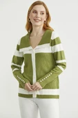 Şal Yaka Düğmeli Yün Triko Hırka - Yeşil thumbnail 3