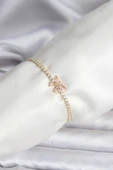 Kelebek Model Zirkon Taşlı Gold Renk Pirinç Su Yolu Kadın Bileklik - TJ-BB8102 thumbnail 1