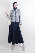 Tesettür Takım Üst Ceket Desenli Scuba Etekli İkili Takım Lacivert thumbnail 1