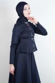 Tesettür Takım Çift Zımbalı Bel Oturtmalı Scuba Etekli Takım Lacivert thumbnail 2