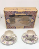 Papatya Mor Renk Desenli El Yapımı 2'li Seramik Kahve Fincan Takımı thumbnail 1