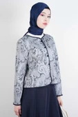 Tesettür Takım Üst Ceket Desenli Scuba Etekli İkili Takım Lacivert thumbnail 2