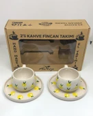 El Yapımı Limon Desenli 2'li Kahve Fincan Takımı thumbnail 3