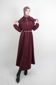 Tesettür Elbise Geniş Fermuar Yakalı Bel Lastikli Scuba Elbise Bordo thumbnail 1