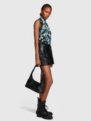 Sisley   Suni Deri Önü Pileli Regular Fit Deri Şort Kadın Siyah Şort - 323A4X9WL900W thumbnail 2