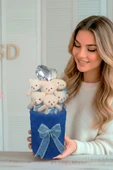 Deluxe Lacivert Peluş Silindir Kutuda, Kalpli Balonlu 6’lı Lacivert Ayıcık Buketi - Sevdiğine Hediye thumbnail 2