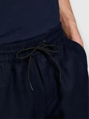 %100 Keten Beli Büzgülü İpli Slim Confort Fit Pantolon Erkek Lacivert Pantolon - 324P4AGHSF043 thumbnail 4