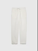 %100 Keten Beli Büzgülü İpli Slim Fit Pantolon Erkek Kırık Beyaz Pantolon - 325P4AGHSF043 thumbnail 6