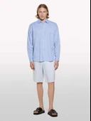 %100 Keten Slim Fit Bermuda Şort Erkek Mavi Şort - 325P4AGHS9010 thumbnail 1