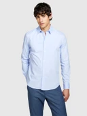 Streç Pamuklu Dar Kesim Gömlek Erkek Mavi Gömlek - 324P5CNX5QL19 thumbnail 6