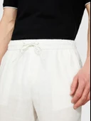 %100 Keten Beli Büzgülü İpli Slim Fit Pantolon Erkek Kırık Beyaz Pantolon - 325P4AGHSF043 thumbnail 5