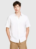 Keten Pamuk Karışımlı Pileli Regular Fit Kısa Kollu Gömlek Erkek Beyaz Gömlek - 324P59A2SQ03K thumbnail 2