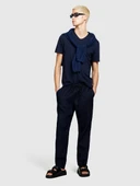 %100 Keten Beli Büzgülü İpli Slim Confort Fit Pantolon Erkek Lacivert Pantolon - 324P4AGHSF043 thumbnail 1