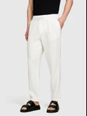 %100 Keten Beli Büzgülü İpli Slim Fit Pantolon Erkek Kırık Beyaz Pantolon - 325P4AGHSF043 thumbnail 4