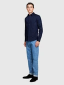 Slim Fit Esnek Koton Gömlek Erkek Lacivert Gömlek - 323A5CNX5QL19 thumbnail 1