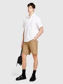 Keten Pamuk Karışımlı Pileli Regular Fit Kısa Kollu Gömlek Erkek Beyaz Gömlek - 324P59A2SQ03K thumbnail 5