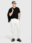 %100 Keten Beli Büzgülü İpli Slim Fit Pantolon Erkek Kırık Beyaz Pantolon - 325P4AGHSF043 thumbnail 1