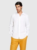 Keten Pamuk Karışımlı Slim Fit Gömlek Erkek Beyaz Gömlek - 324P59A2SQ03G thumbnail 2