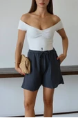 Müslin kumaş şort bağcıklı antrasit pt thumbnail 5