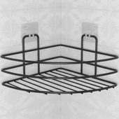 Kendiliğinden Yapışkanlı Montaj Gerektirmeyen Tek Katlı Banyo Askı Köşe Şampuanlık Siyah thumbnail 4