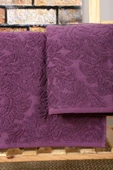 Mira Home 2 Parça Jakarlı Banyo Havlu Takımı Doku Desen Mor thumbnail 3