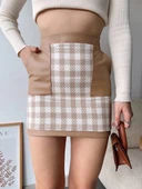 Deri cep garnili kaşe etek bej h24604 thumbnail 1