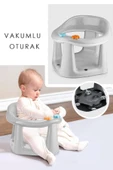 Bebek Banyo Oturağı - Vakum Tabanlı Bebek Mama Oturağı - Bel Destekli Vakumlu Mama, Gri thumbnail 3