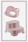 Kaydırmaz Çift Basamaklı Çocuk Taburesi Ve Kulplu Klozet Tuvalet Alıştırma Adaptörü 2'li Set Pembe thumbnail 4