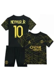 Psg Neymar JR Gold-Çizgili 4 Lü Set Çocuk Futbol Forması Forma+Şort (çorap+bileklik) hediye thumbnail 2