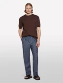 %100 Pamuk Ribana Detaylı Kısa Kollu Kazak Erkek kahverengi Kazak - 325P1028S104G thumbnail 2